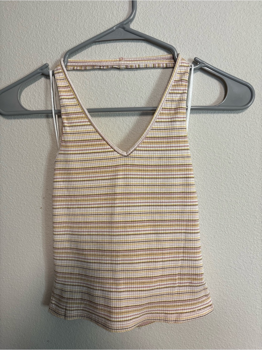 American Eagle Outfitters Striped V-Neck Tank - Cream, Tan & Yellow